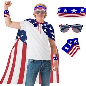 NWOT 4th of July American Flag Cape Costume Set USA 5-Piece Patriotic Outfit